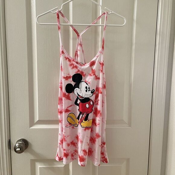 Disney Mickey Mouse Racerback Red & White Tie-Dye Tank Size Medium (7/9) - Picture 1 of 9